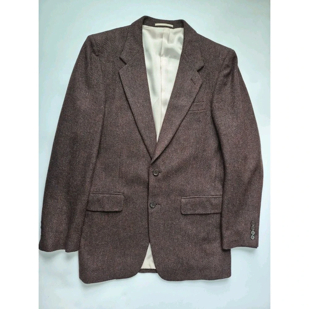 Oxonian Vintage Mens Herringbone Tweed Sports Coat 39L Mauve 2 Button P601